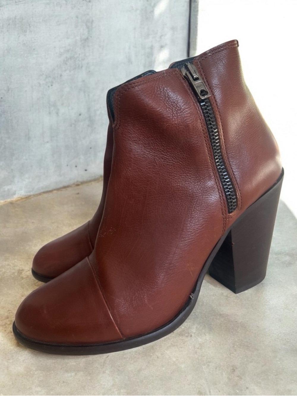 Women’s Brown Leather Ankle Boots with Side Zip